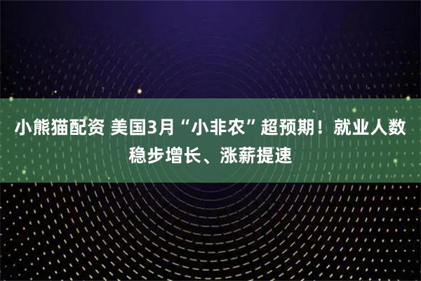 小熊猫配资 美国3月“小非农”超预期！就业人数稳步增长、涨薪提速