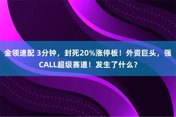 金领速配 3分钟，封死20%涨停板！外资巨头，强CALL超级赛道！发生了什么？
